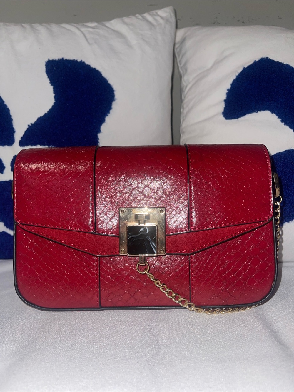 Topshop Red Faux-Snakeskin Chain Crossbody Bag